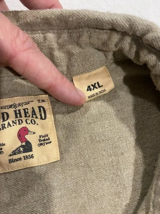 RED HEAD BRAND Flannel Button Up Shirt Beige 4XL Cotton Workwear Gorpcore Rugged - Picture 4 of 7